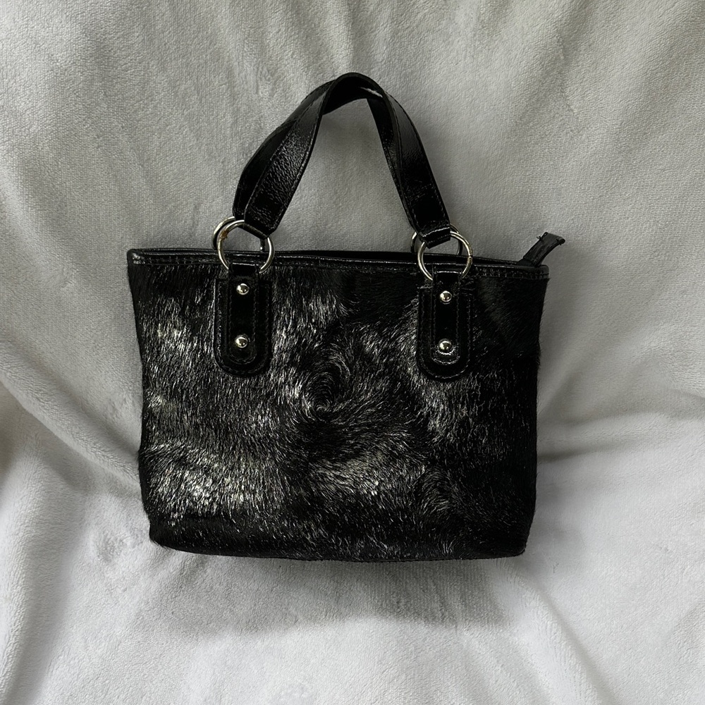 Maurizio Taiuti Shiny Metallic Silver and Black Cow Hair Tote Bag Purses